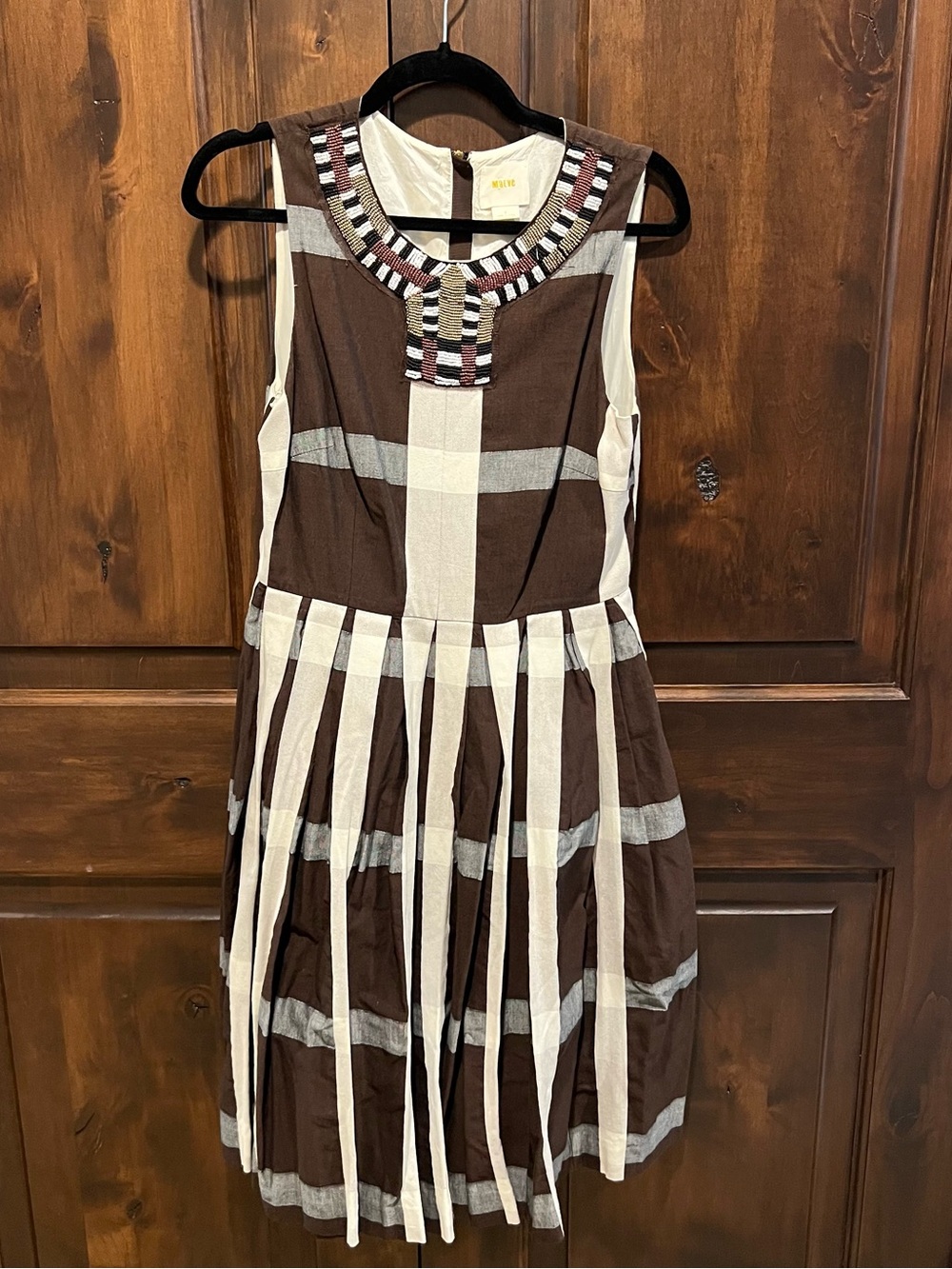 Anthropologie Maeve brown and White Striped Sleeveless fit and flare Midi Dress - Picture 6 of 12